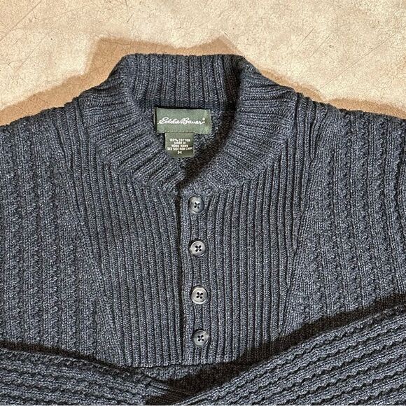 Eddie Bauer Sweater 100% Cotton Heavy Knit Henley Mens Medium - Picture 3 of 9
